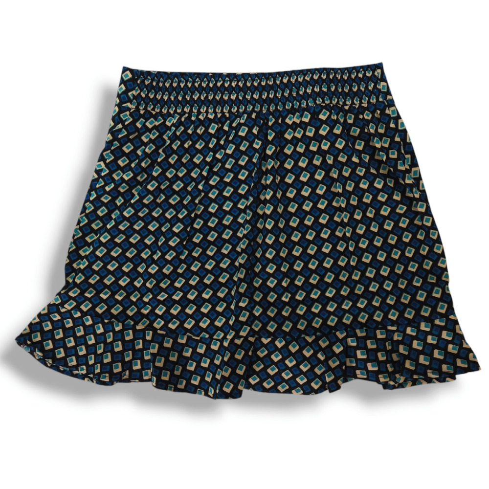 NWT Band Of The Free Colette Diamond Print Ruffle Hem Mini Skirt Preppy Teal L - Picture 5 of 10
